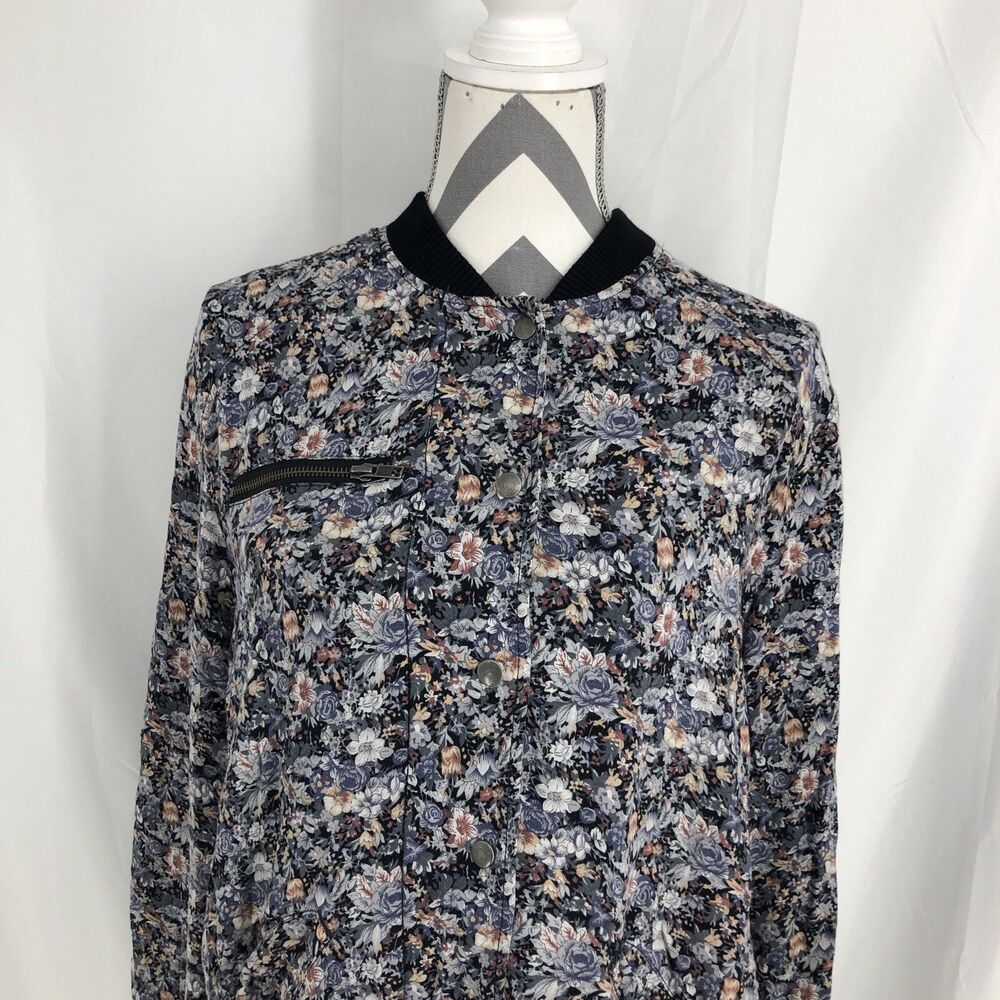 Free People Floral Jacquard Full Zip Snap Shirt Jacket Small
